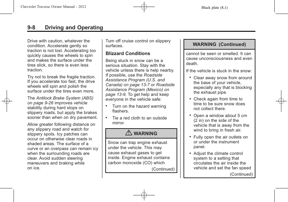 8 driving and operating | CHEVROLET 2012 Traverse User Manual | Page 256 / 450