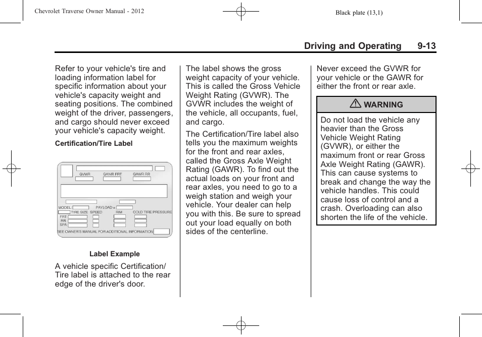 CHEVROLET 2012 Traverse User Manual | Page 261 / 450