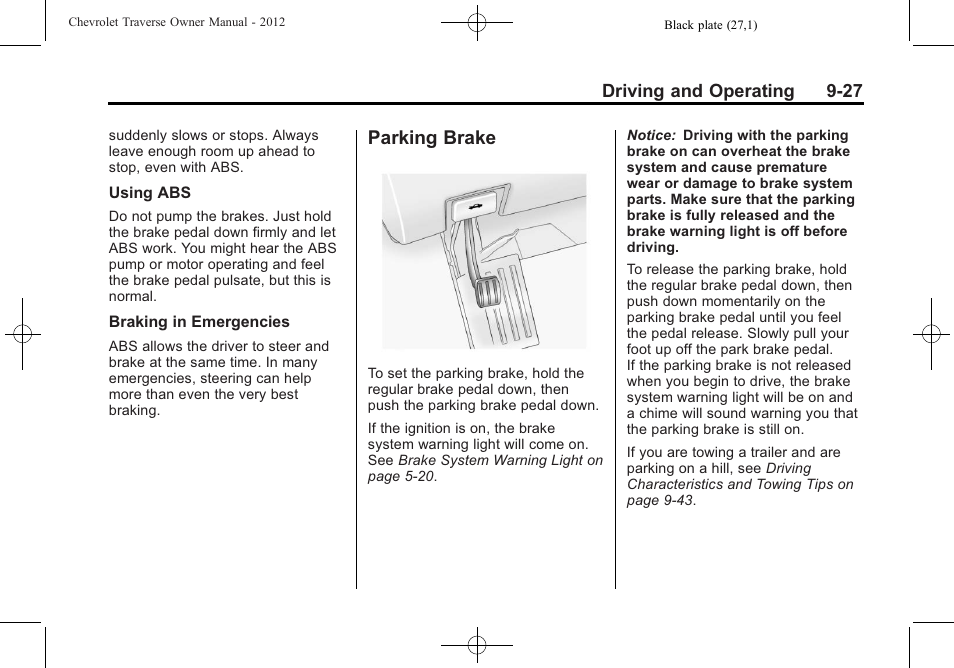 Parking brake, Parking brake -27 | CHEVROLET 2012 Traverse User Manual | Page 275 / 450