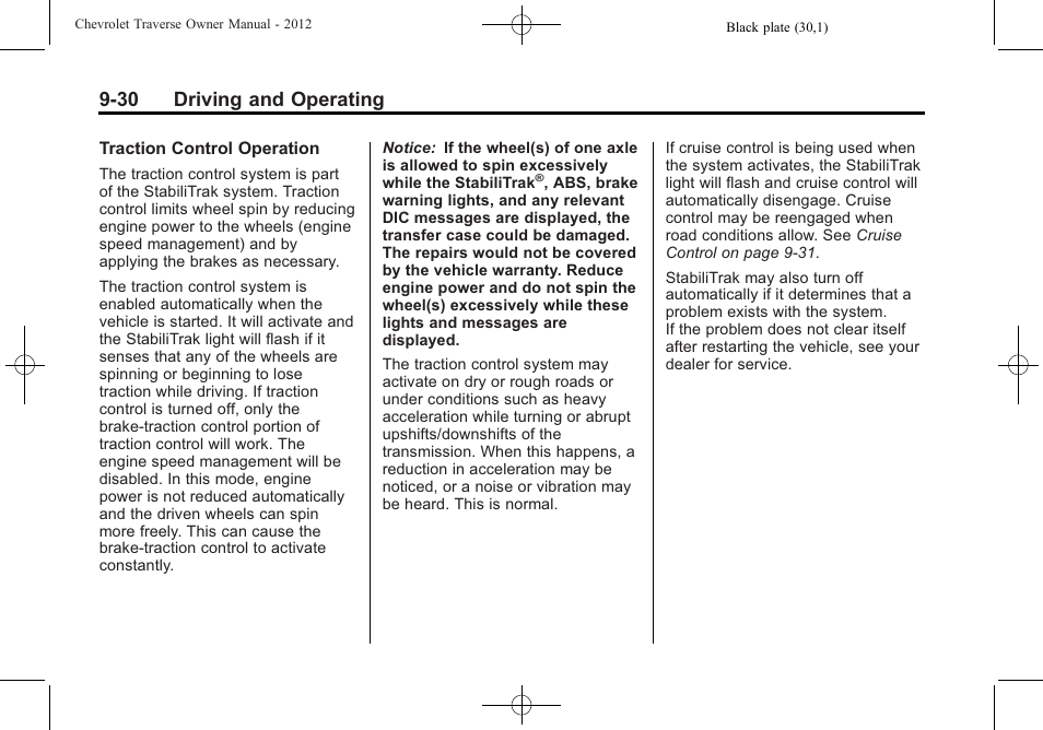 30 driving and operating | CHEVROLET 2012 Traverse User Manual | Page 278 / 450