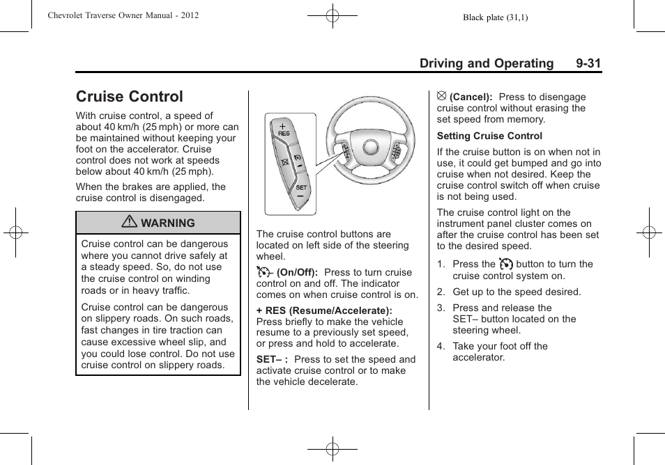 Cruise control, Cruise control -31 | CHEVROLET 2012 Traverse User Manual | Page 279 / 450