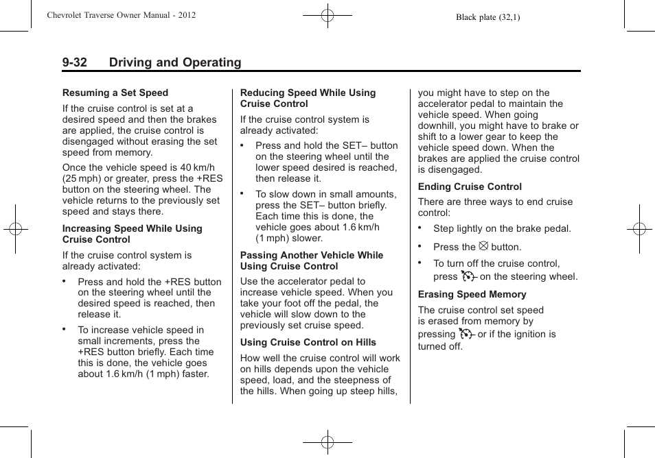 32 driving and operating | CHEVROLET 2012 Traverse User Manual | Page 280 / 450