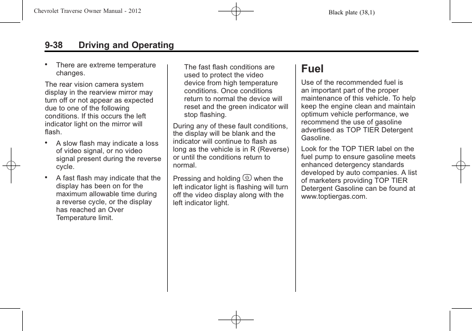 Fuel, Fuel -38, Services | 38 driving and operating | CHEVROLET 2012 Traverse User Manual | Page 286 / 450