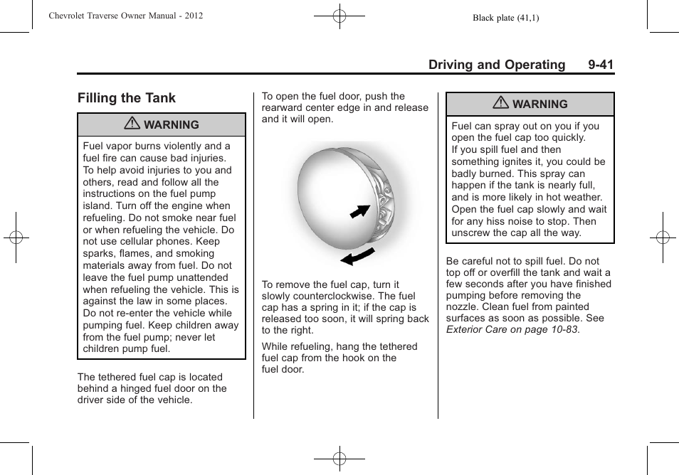 Filling the tank, Filling the tank -41 | CHEVROLET 2012 Traverse User Manual | Page 289 / 450