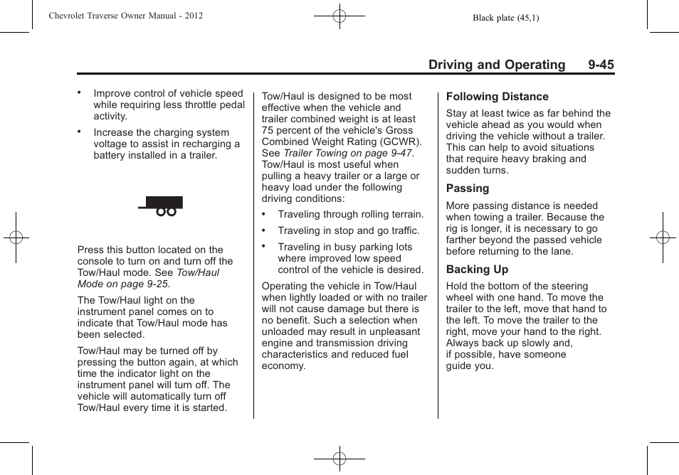 Driving and operating 9-45 | CHEVROLET 2012 Traverse User Manual | Page 293 / 450