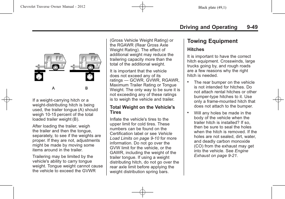 Towing equipment, Towing equipment -49, Driving and operating 9-49 | CHEVROLET 2012 Traverse User Manual | Page 297 / 450