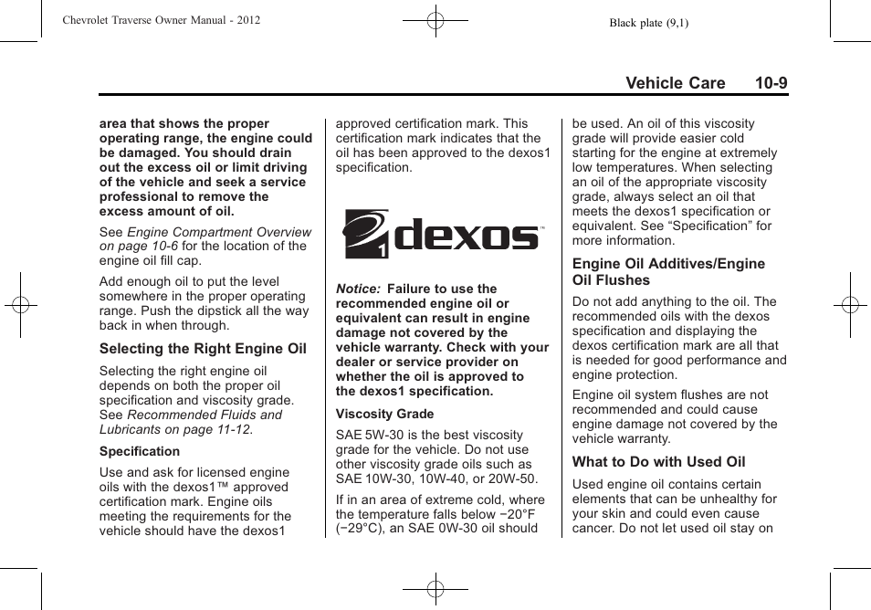 Vehicle care 10-9 | CHEVROLET 2012 Traverse User Manual | Page 309 / 450