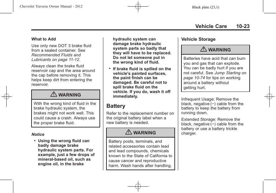 Battery, Battery -23 | CHEVROLET 2012 Traverse User Manual | Page 323 / 450