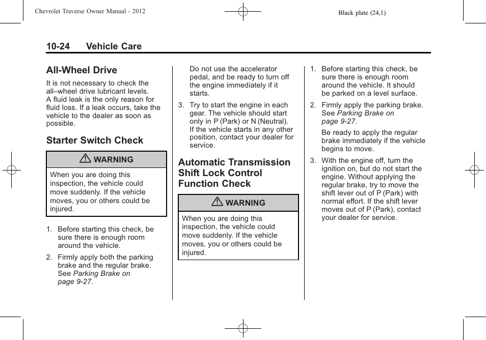 All-wheel drive, Starter switch check, Lock control function check -24 | CHEVROLET 2012 Traverse User Manual | Page 324 / 450