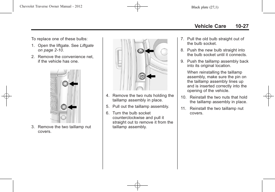 Vehicle care 10-27 | CHEVROLET 2012 Traverse User Manual | Page 327 / 450