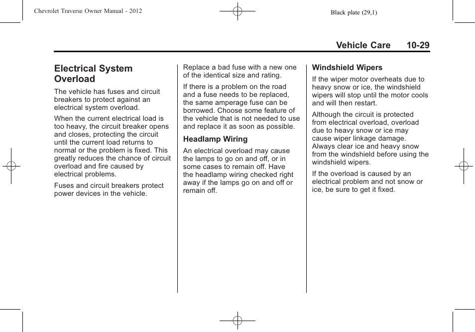 Electrical system overload, Electrical system, Overload -29 | CHEVROLET 2012 Traverse User Manual | Page 329 / 450