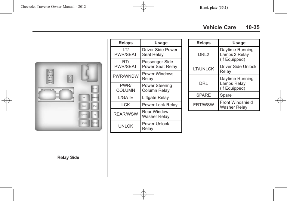 Vehicle care 10-35 | CHEVROLET 2012 Traverse User Manual | Page 335 / 450