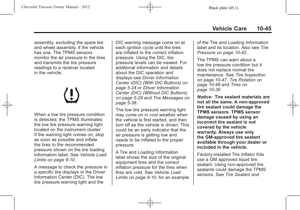 Vehicle care 10-45 | CHEVROLET 2012 Traverse User Manual | Page 345 / 450