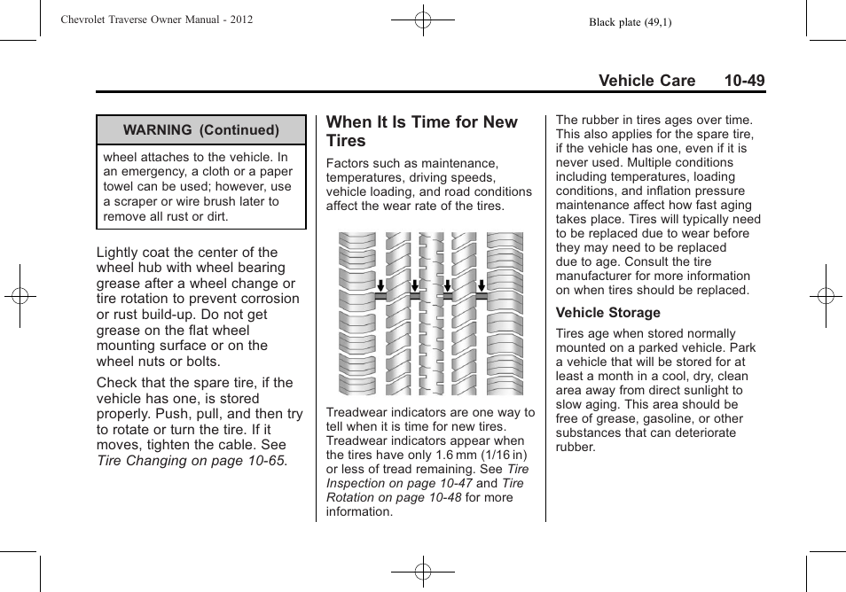 When it is time for new tires, When it is time for new, Tires -49 | CHEVROLET 2012 Traverse User Manual | Page 349 / 450