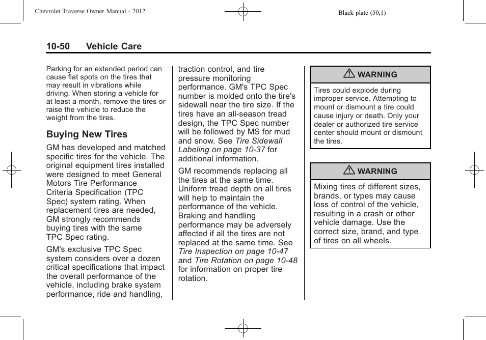 Buying new tires, Buying new tires -50 | CHEVROLET 2012 Traverse User Manual | Page 350 / 450