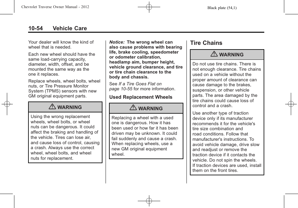 Tire chains, Tire chains -54 | CHEVROLET 2012 Traverse User Manual | Page 354 / 450