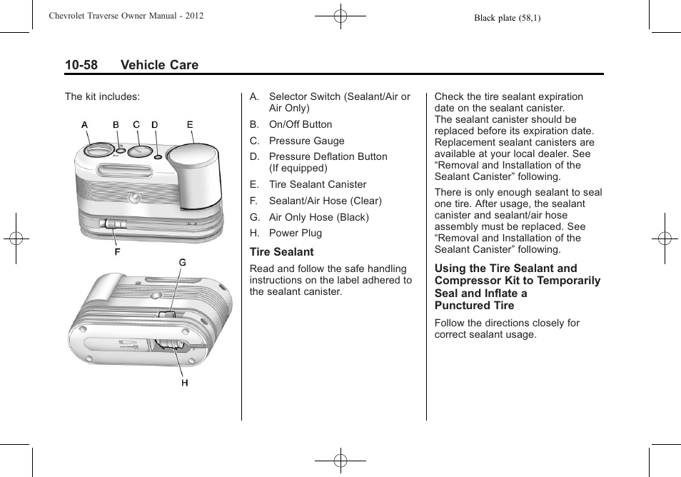 58 vehicle care | CHEVROLET 2012 Traverse User Manual | Page 358 / 450