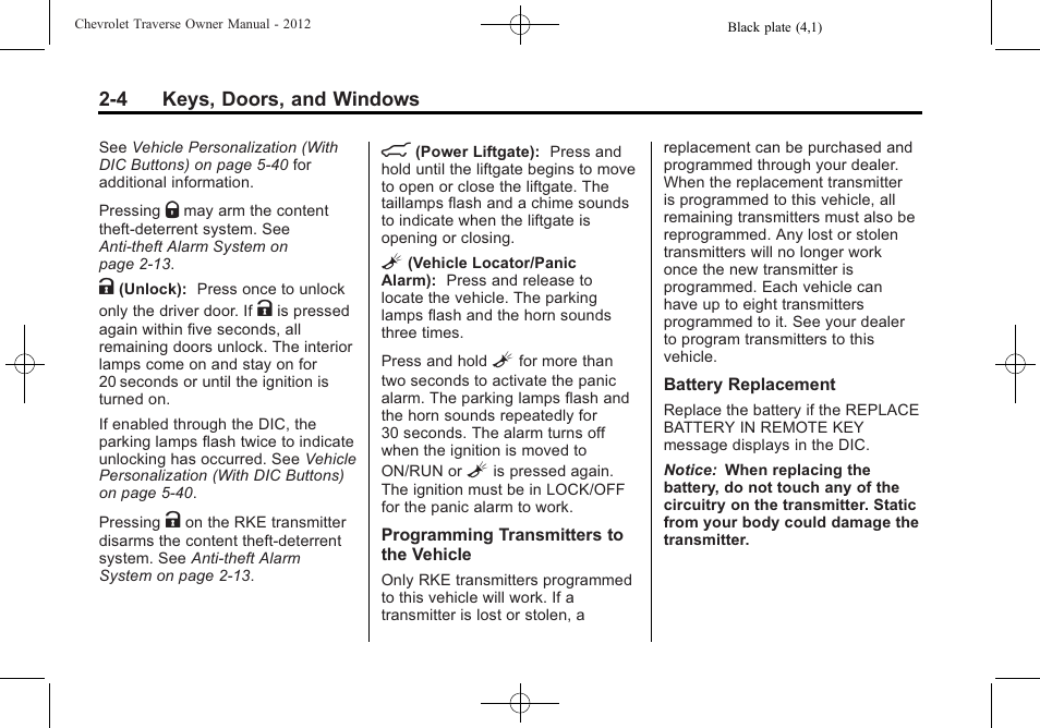 CHEVROLET 2012 Traverse User Manual | Page 36 / 450