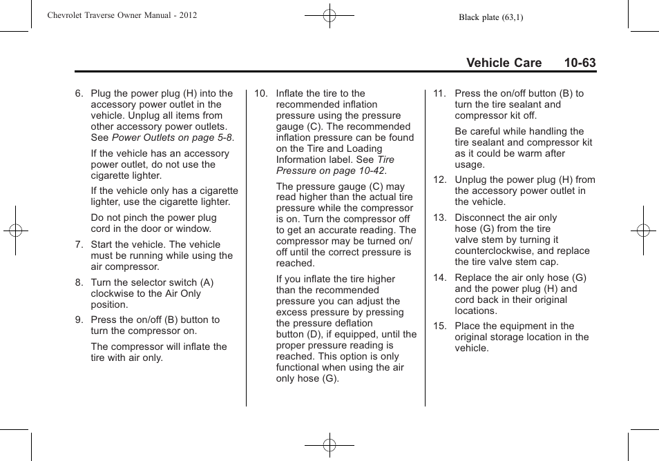 Vehicle care 10-63 | CHEVROLET 2012 Traverse User Manual | Page 363 / 450