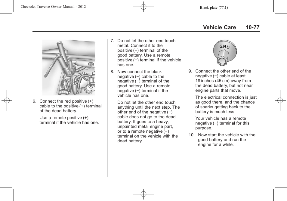 Vehicle care 10-77 | CHEVROLET 2012 Traverse User Manual | Page 377 / 450