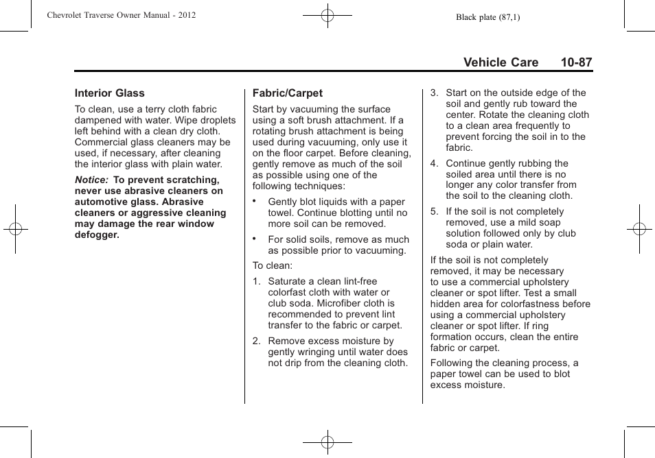 Vehicle care 10-87 | CHEVROLET 2012 Traverse User Manual | Page 387 / 450