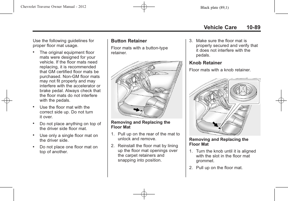 Vehicle care 10-89 | CHEVROLET 2012 Traverse User Manual | Page 389 / 450