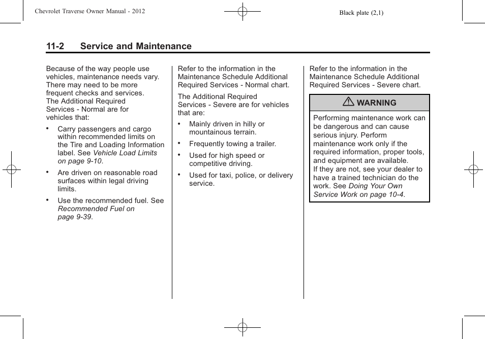 2 service and maintenance | CHEVROLET 2012 Traverse User Manual | Page 392 / 450