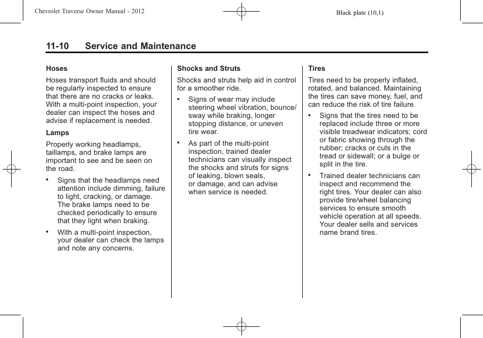 10 service and maintenance | CHEVROLET 2012 Traverse User Manual | Page 400 / 450