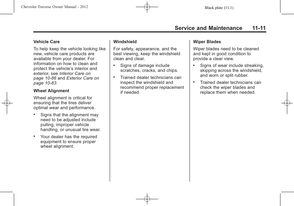 Service and maintenance 11-11 | CHEVROLET 2012 Traverse User Manual | Page 401 / 450