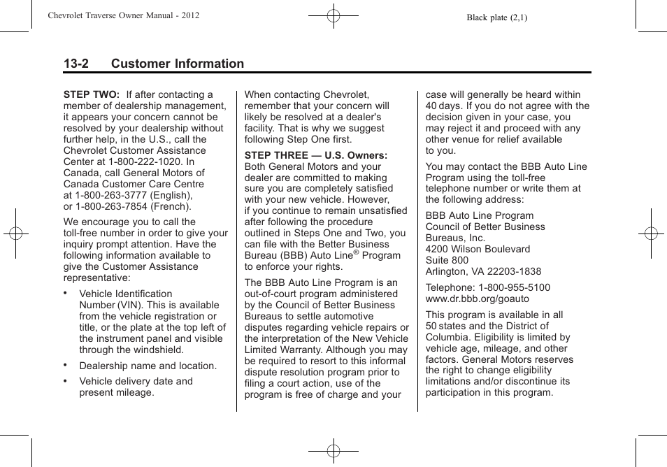 2 customer information | CHEVROLET 2012 Traverse User Manual | Page 412 / 450