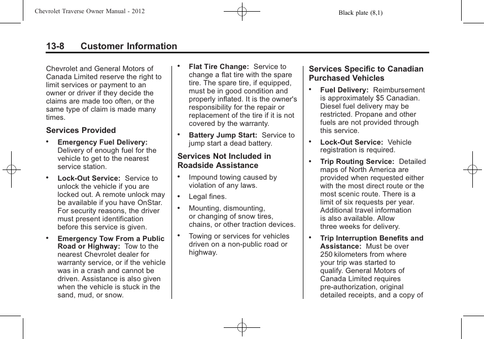 8 customer information | CHEVROLET 2012 Traverse User Manual | Page 418 / 450