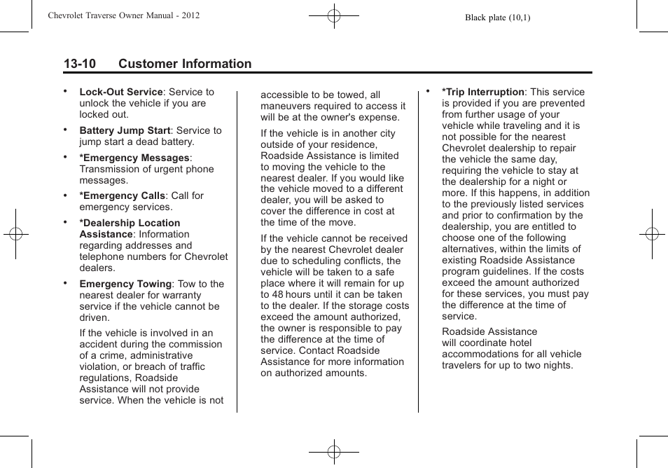 10 customer information | CHEVROLET 2012 Traverse User Manual | Page 420 / 450