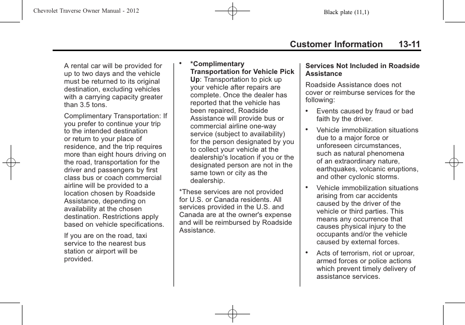 Customer information 13-11 | CHEVROLET 2012 Traverse User Manual | Page 421 / 450