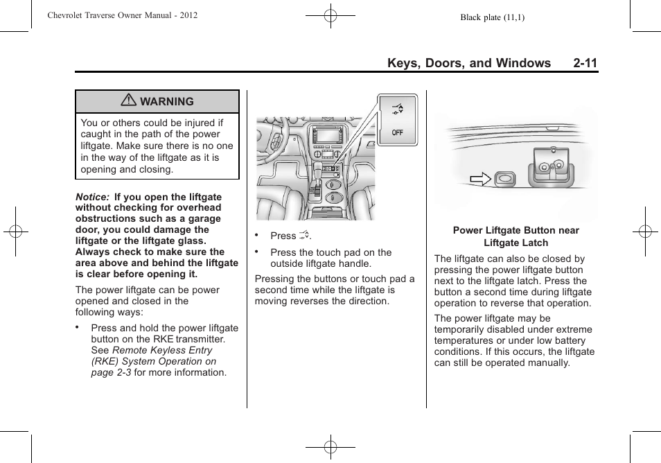 Keys, doors, and windows 2-11 | CHEVROLET 2012 Traverse User Manual | Page 43 / 450