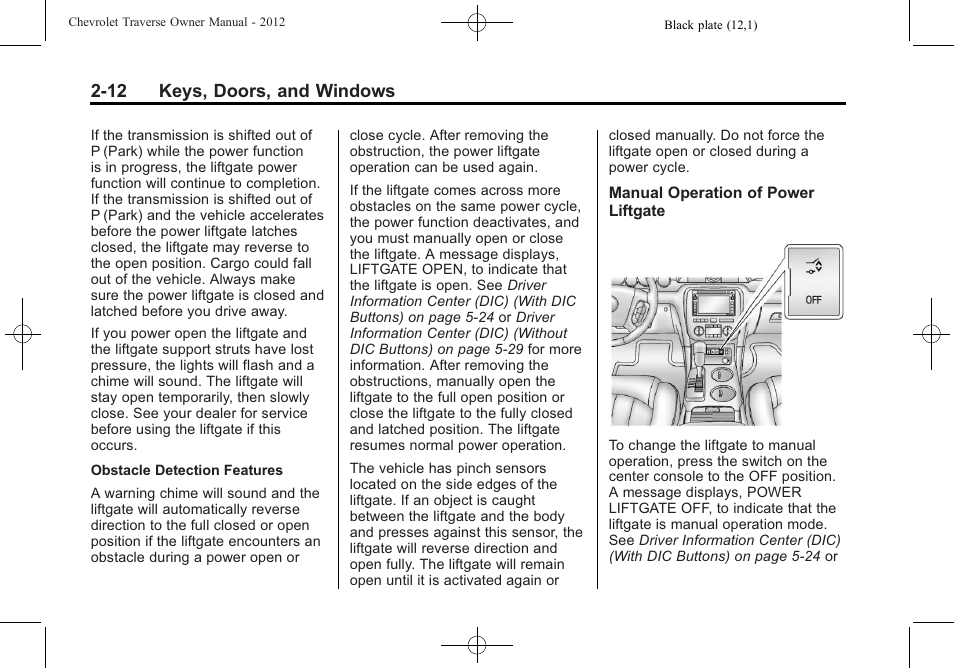 12 keys, doors, and windows | CHEVROLET 2012 Traverse User Manual | Page 44 / 450