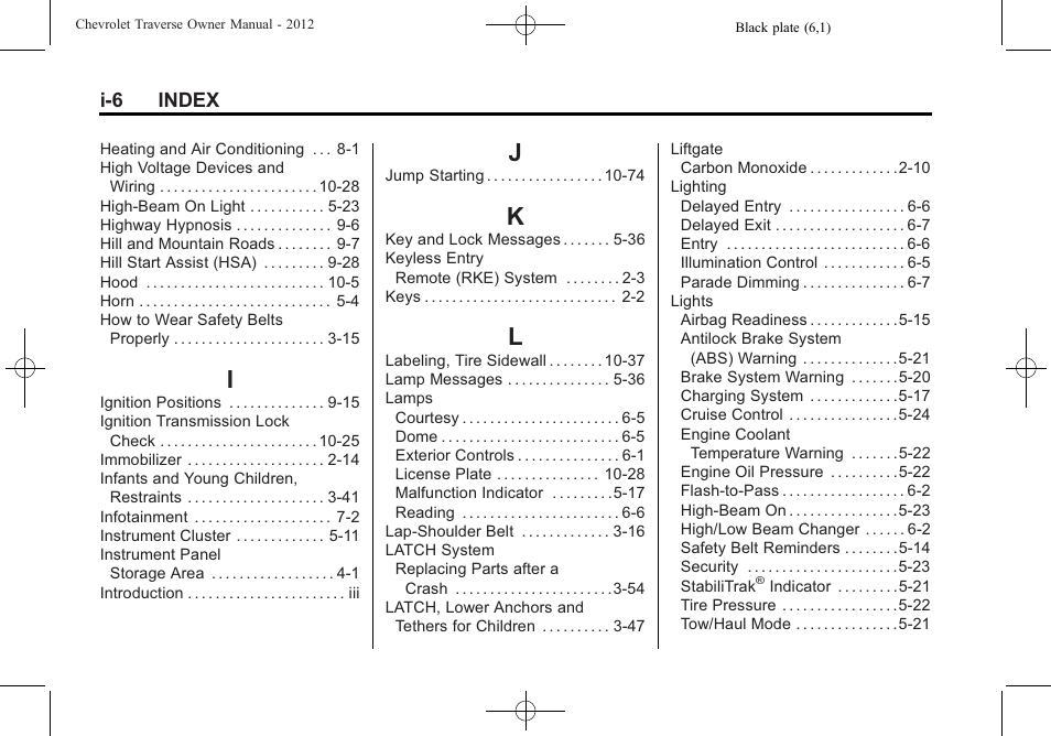 Index_i, Index_j, Index_k | Index_l | CHEVROLET 2012 Traverse User Manual | Page 444 / 450