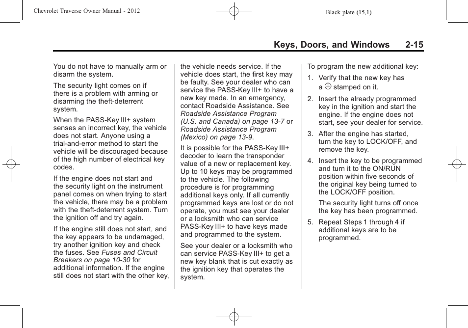 Keys, doors, and windows 2-15 | CHEVROLET 2012 Traverse User Manual | Page 47 / 450