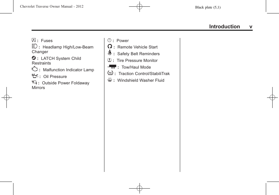 CHEVROLET 2012 Traverse User Manual | Page 5 / 450