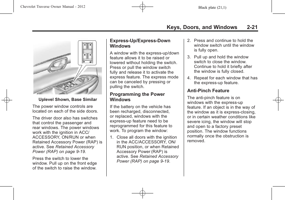 Keys, doors, and windows 2-21 | CHEVROLET 2012 Traverse User Manual | Page 53 / 450