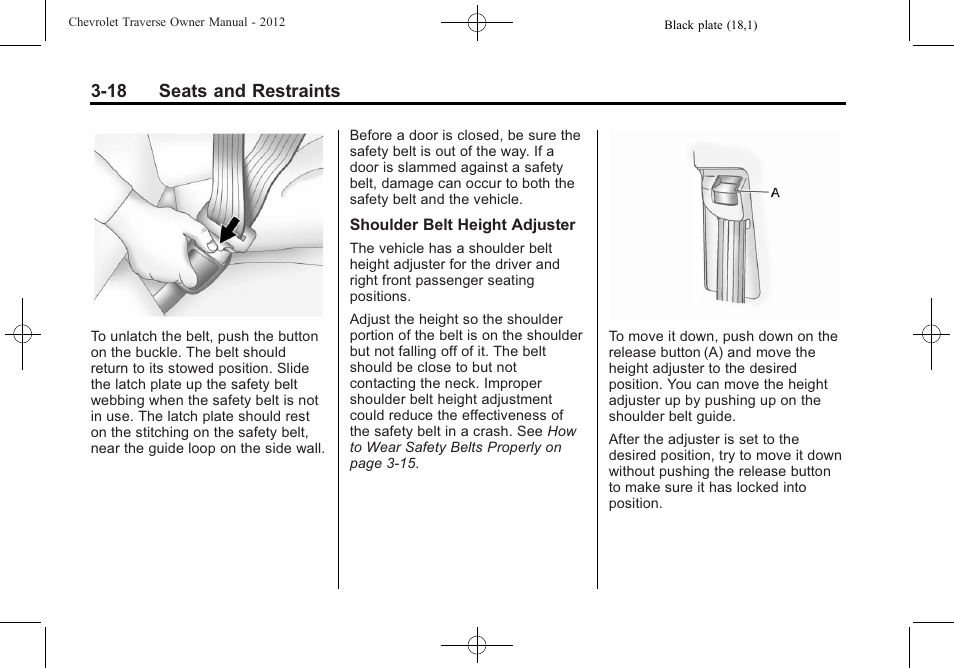 18 seats and restraints | CHEVROLET 2012 Traverse User Manual | Page 74 / 450