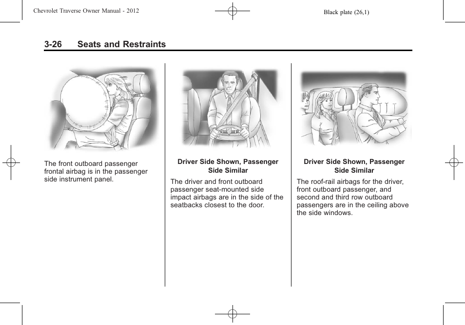 26 seats and restraints | CHEVROLET 2012 Traverse User Manual | Page 82 / 450