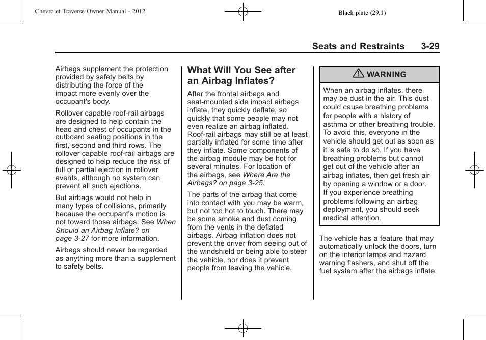 What will you see after an airbag inflates, What will you see after an, Airbag inflates? -29 | CHEVROLET 2012 Traverse User Manual | Page 85 / 450