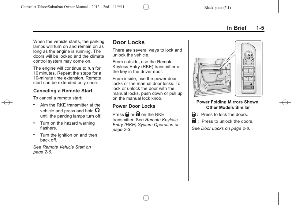 Door locks, Door locks -5 | CHEVROLET 2012 Suburban User Manual | Page 11 / 544