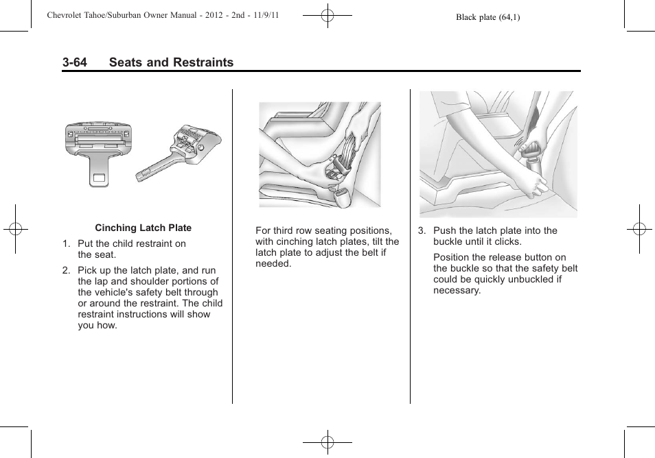 64 seats and restraints | CHEVROLET 2012 Suburban User Manual | Page 126 / 544