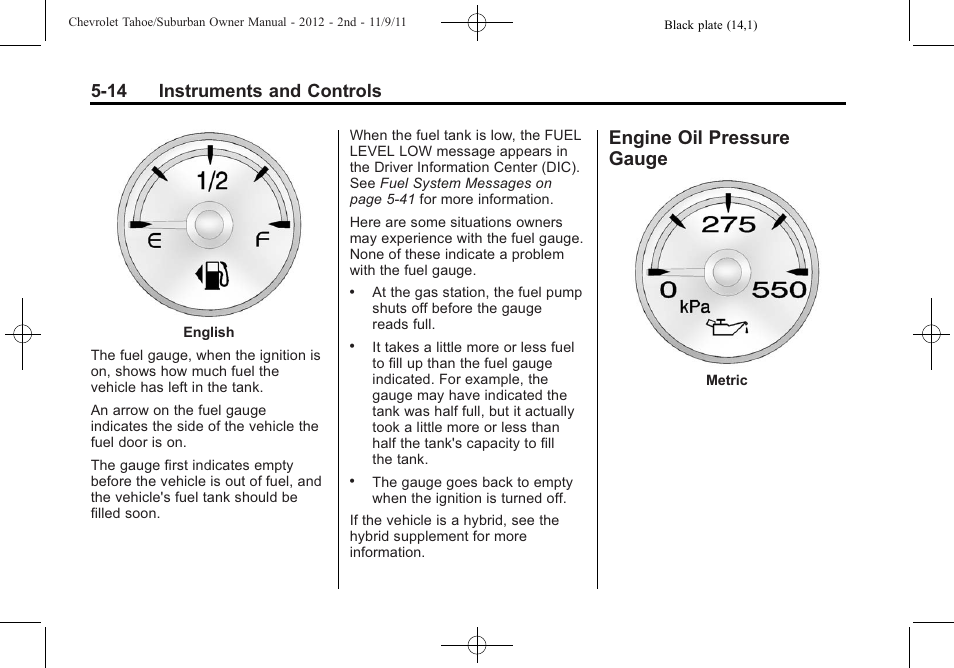 Engine oil pressure gauge, Engine oil pressure, Gauge -14 | 14 instruments and controls | CHEVROLET 2012 Suburban User Manual | Page 150 / 544