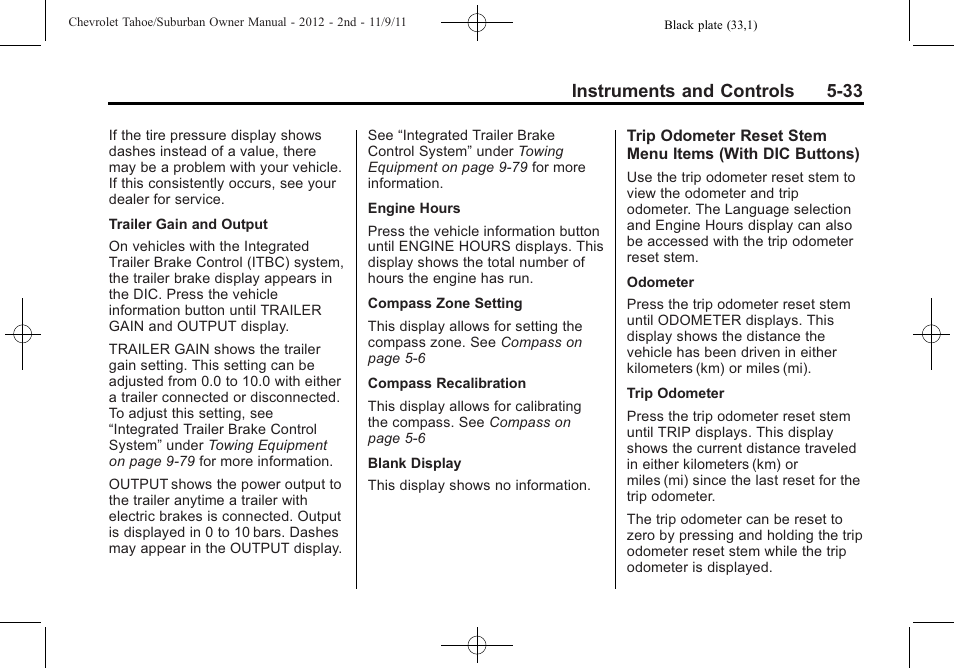 Instruments and controls 5-33 | CHEVROLET 2012 Suburban User Manual | Page 169 / 544