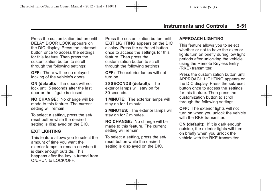 Instruments and controls 5-51 | CHEVROLET 2012 Suburban User Manual | Page 187 / 544