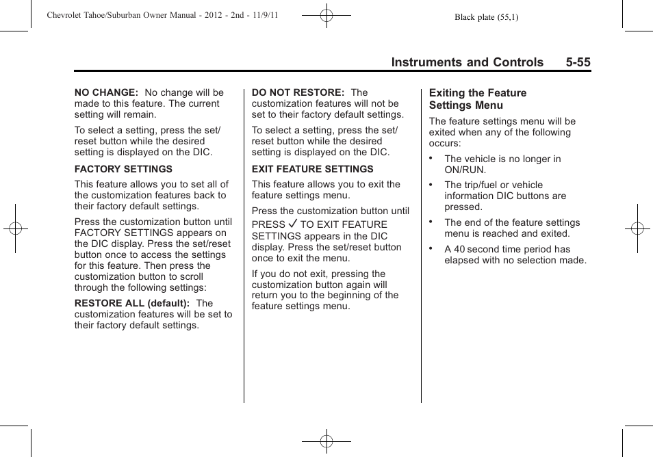 Instruments and controls 5-55 | CHEVROLET 2012 Suburban User Manual | Page 191 / 544