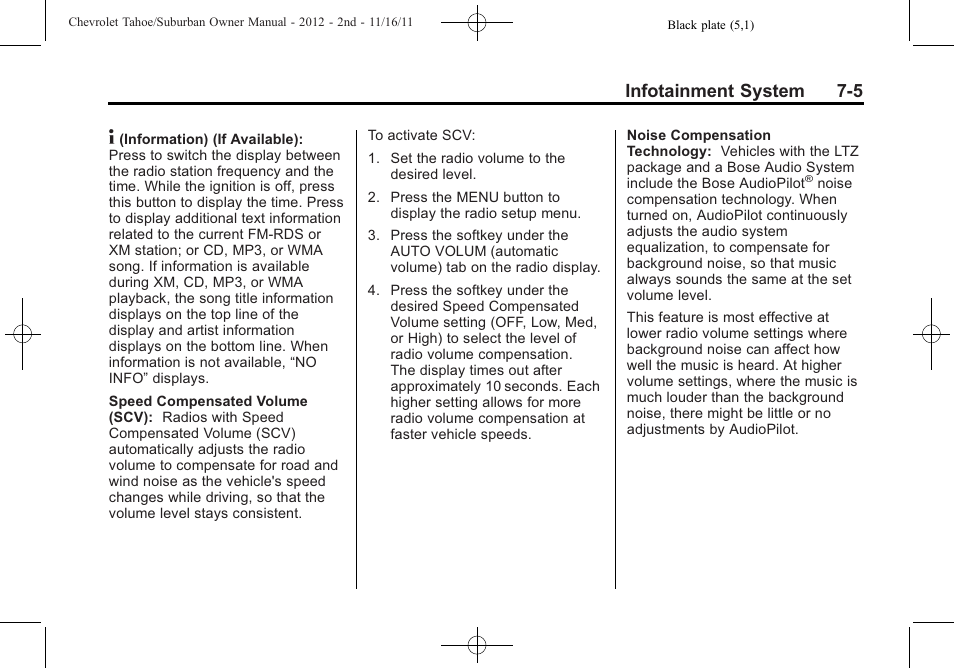 Infotainment system 7-5 | CHEVROLET 2012 Suburban User Manual | Page 213 / 544