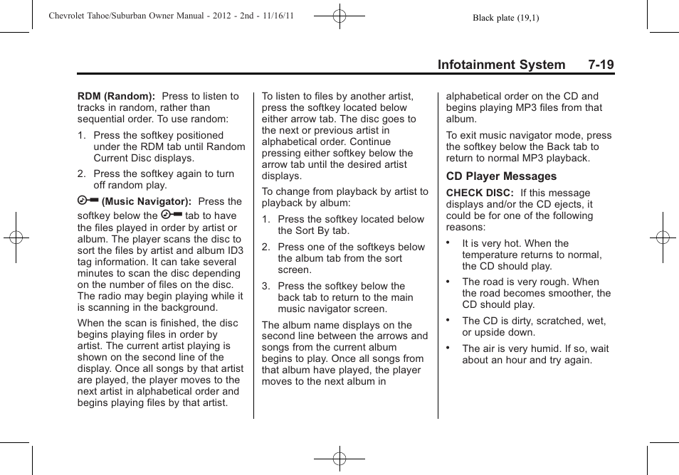 Infotainment system 7-19 | CHEVROLET 2012 Suburban User Manual | Page 227 / 544